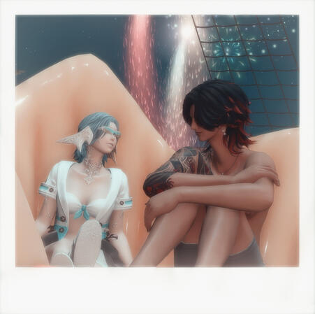 pp and cyrille talking by the fireworks at the pool