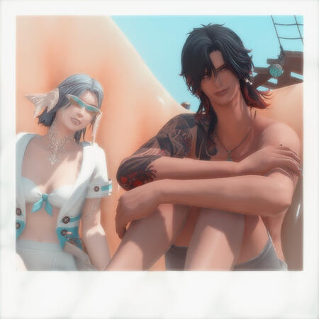 pp and cyrille on a floatie at the pool